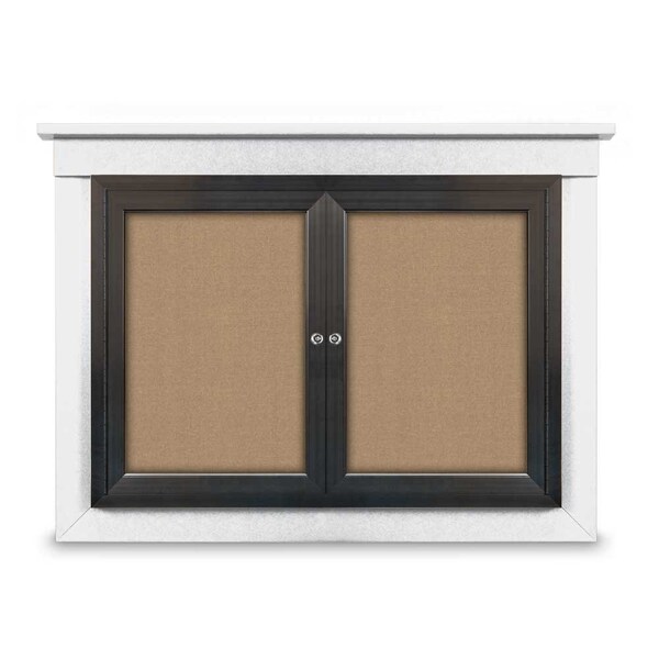 48"x36" 2-Door Enclosed Letterboard, Header, Blue Felt/Walnut